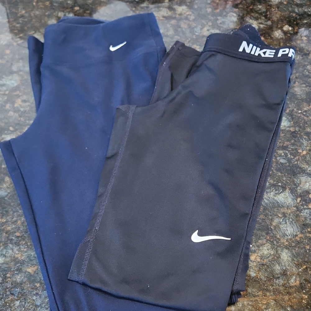 Nike Women's Pro Black and Navy Leggings- Last Chance